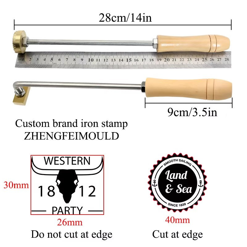 Wood Brand Iron Stamp Custom Logo Brass Die Design Hot Stamp Leather Cake Burger Burning Iron Stamp