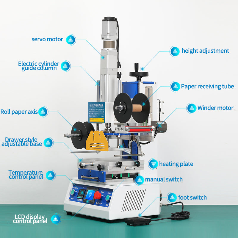 Electric Automatic Hot Foil Stamping Machine Embossing Condition Flatbed Printer Manual Leather Paper Wood Heat Press Letters