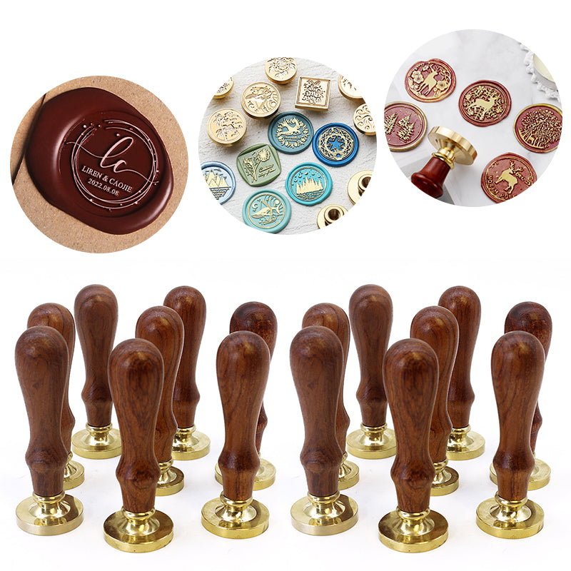 Customized Exquisite Elegant Wooden Handle Brass Seal Wax Customized Kit Seal Wax Seal Stamp Kit
