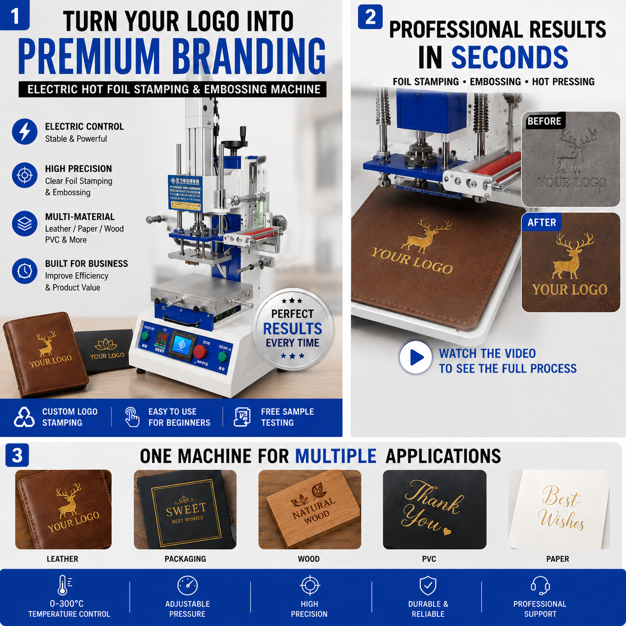 Electric Hot Foil Stamping Machine | Leather Logo Embossing Machine for Paper, Wood, PVC & Custom Branding