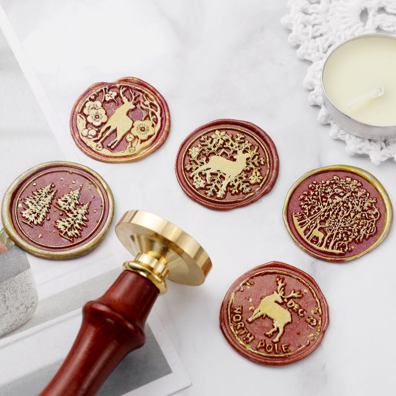 Customized Christmas wax stamps of various sizes, shapes, patterns and logos