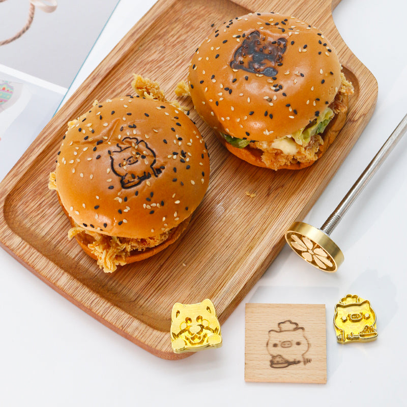 Branding Iron Baking Food Stamp DIY Cartoon Heat Stamp for Bakery Burger Cake Bread BBQ Wood Hot Brass with Handle Stamping Mold