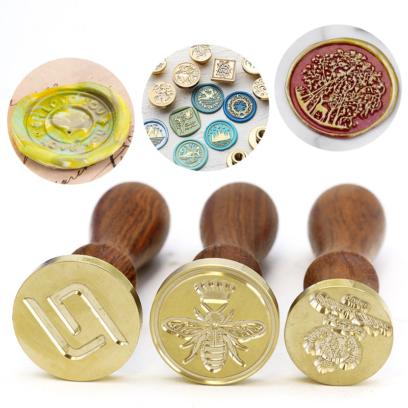 Customized Exquisite Elegant Wooden Handle Brass Seal Wax Customized Kit Seal Wax Seal Stamp Kit