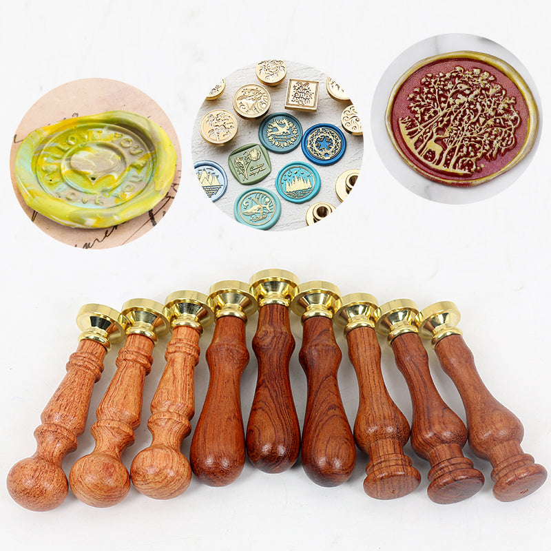 Customized Exquisite Elegant Wooden Handle Brass Seal Wax Customized Kit Seal Wax Seal Stamp Kit