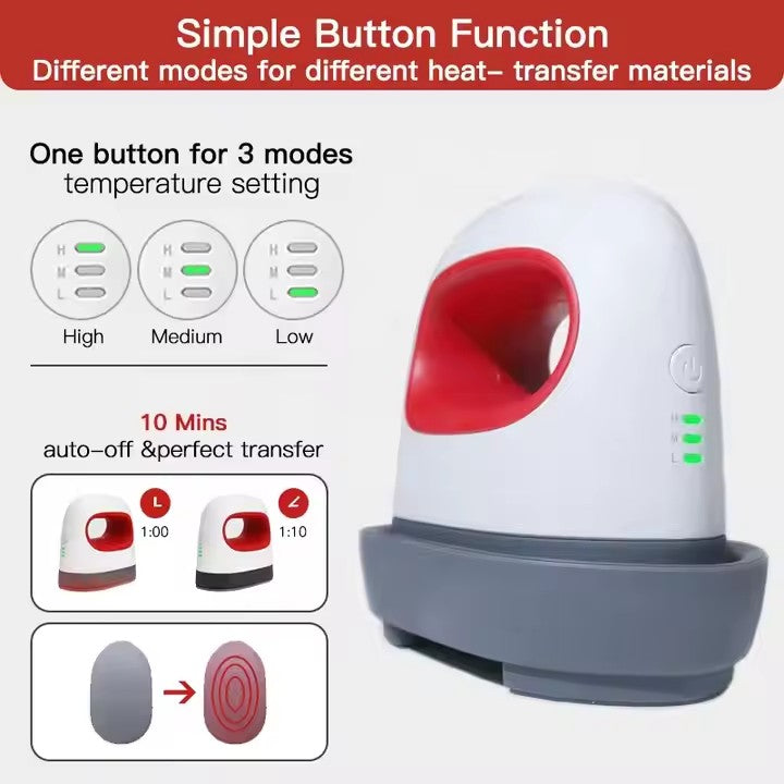 Electric Heat Press Machine 110V/220V 3 Modes Adjustable Printing Handheld Iron Transfer Clothes Hats Bags Stamping