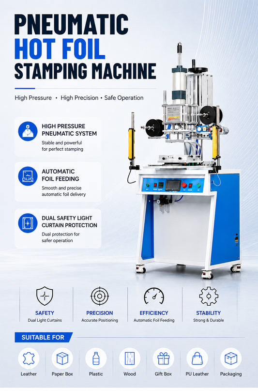 Industrial Pneumatic Hot Foil Stamping Machine for Leather, Paper, Plastic & Wood | 8020P-XY Semi Automatic Embossing Press