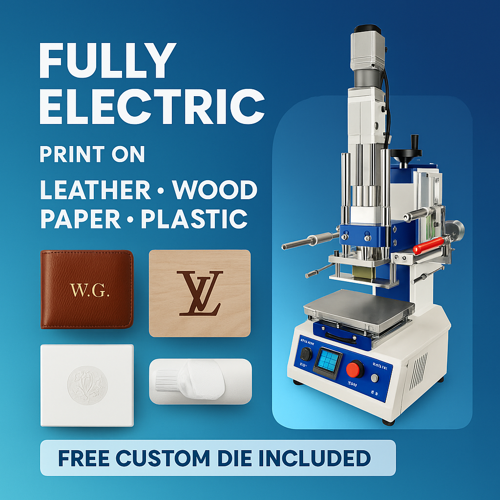 Electric Hot Foil Stamping Machine | Leather Logo Embossing Machine for Paper, Wood, PVC & Custom Branding